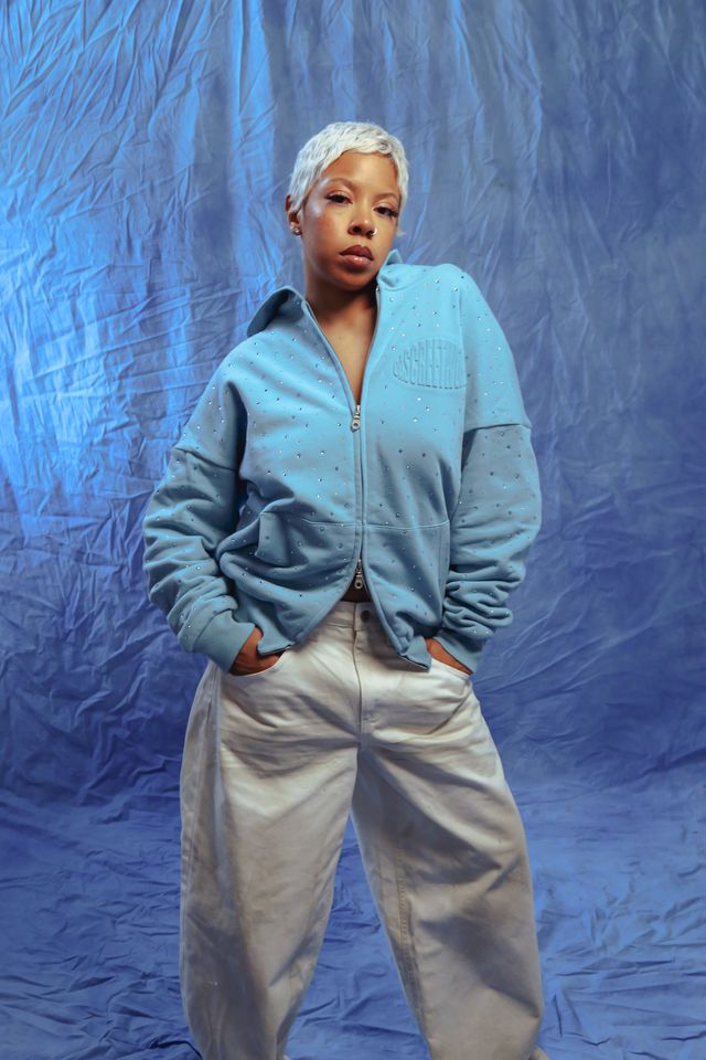 BLUE RHINESTONE ZIP UP